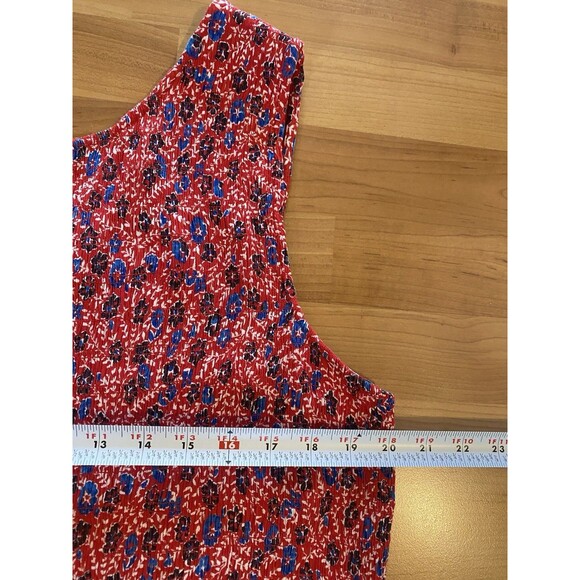 Fat Face Smocked Floral Midi Dress Size 16 Sleeveless Ditzy Red Crinkle Boho - Picture 11 of 14